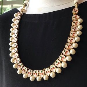 Reversible Pearl & Enamel necklace and earrings Set